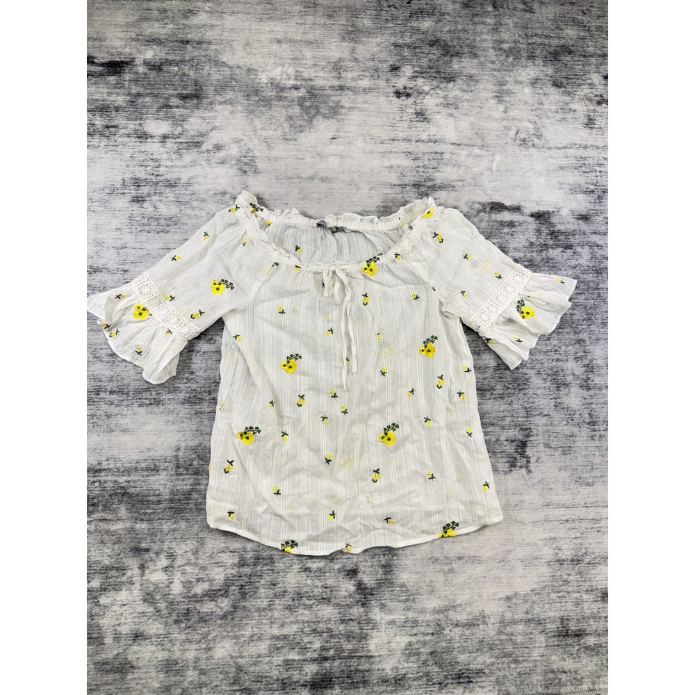 Marc New York Andrew Marc Floral Embroidered Off Shoulder Blouse White Small